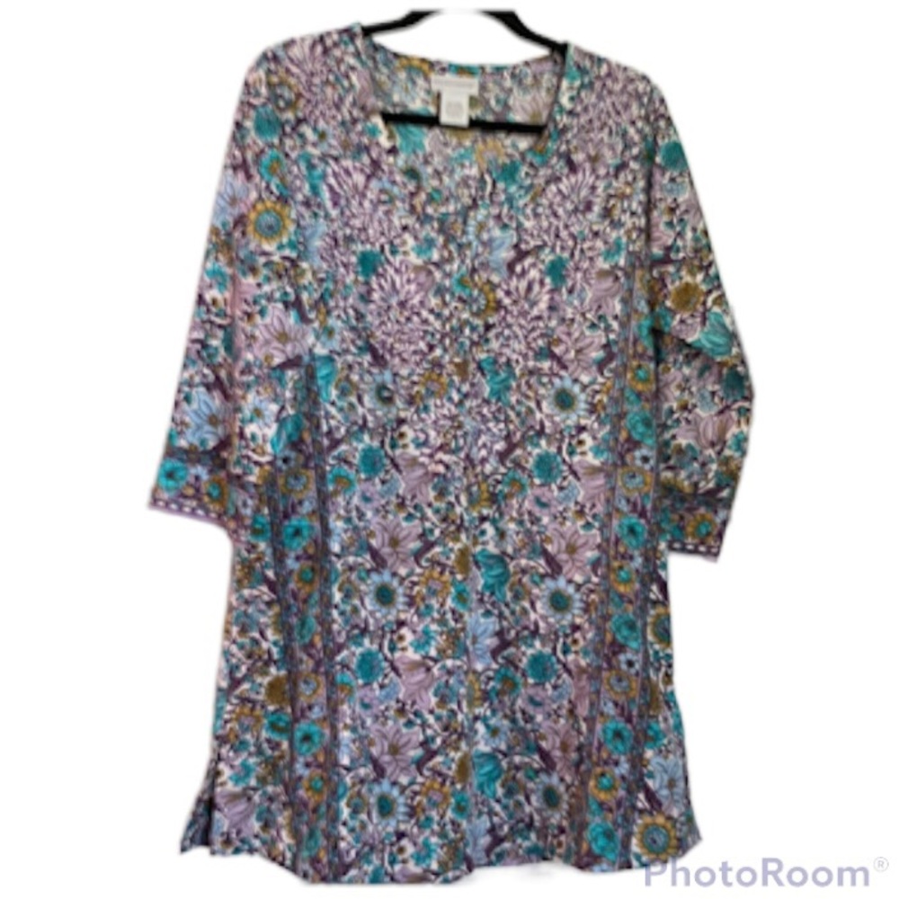 Soft surroundings Floral blue, purple and teal mini dress or tunic size small